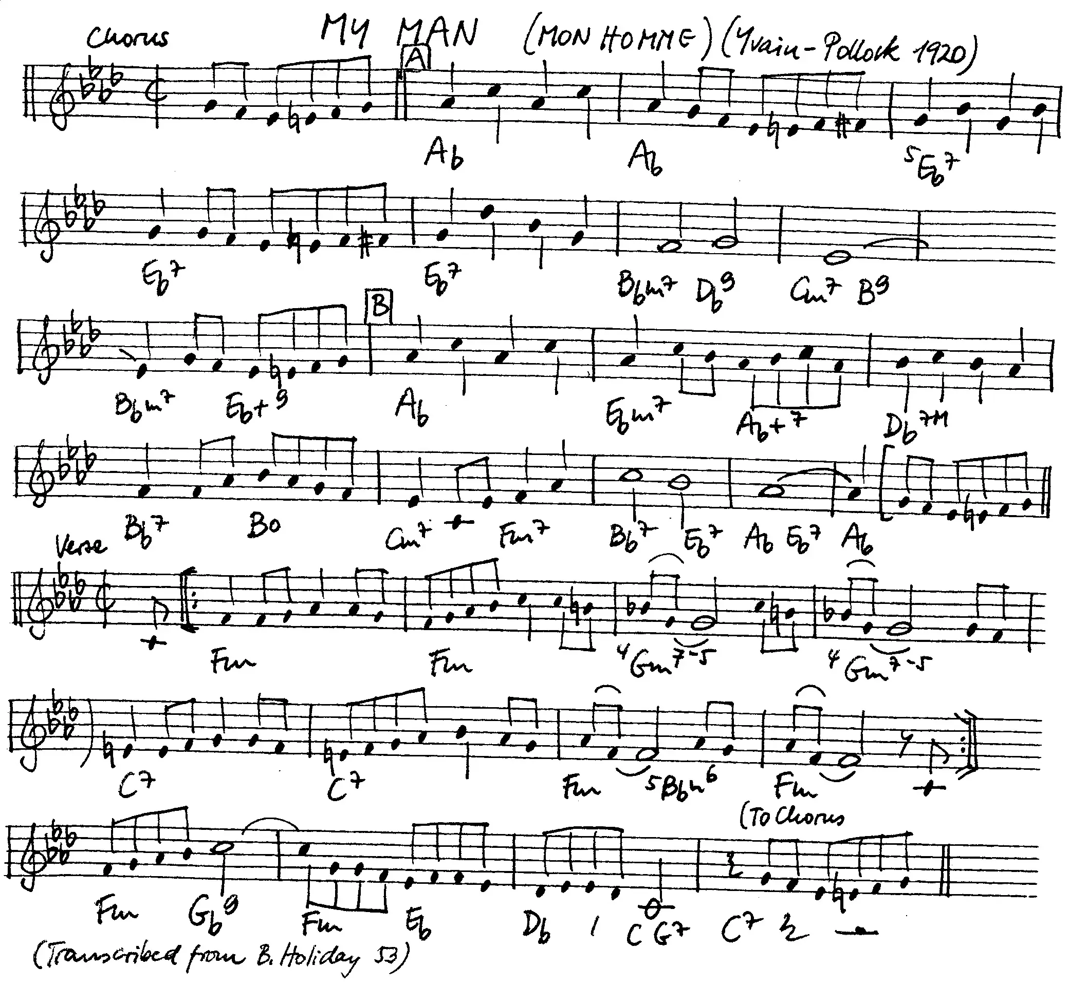 my man free jazz leadsheet - Courtesy of the Jungle Jazz Band